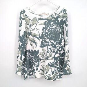 Soft Surroundings Sweater White Green‎ Floral Cotton Knit Pullover Womens XL